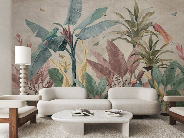 Vintage Palm Leaves Wall Mural CCM166 - CostaCover - Peel and stick Removable Wallpaper - Abstract - accent wallpaper - adhesive wallpaper