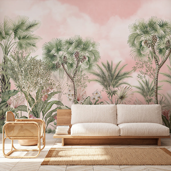 Pink Tropical Palm Tree Wall Mural AM179