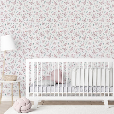 Pink Butterfly & Leaf Wallpaper A049