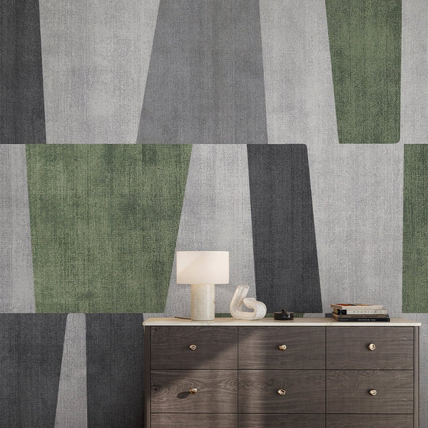 Green Gray Geometric Shapes Wall Mural AM126 - CostaCover - Peel and stick Removable Wallpaper - Abstract - abstract mural - abstract paint