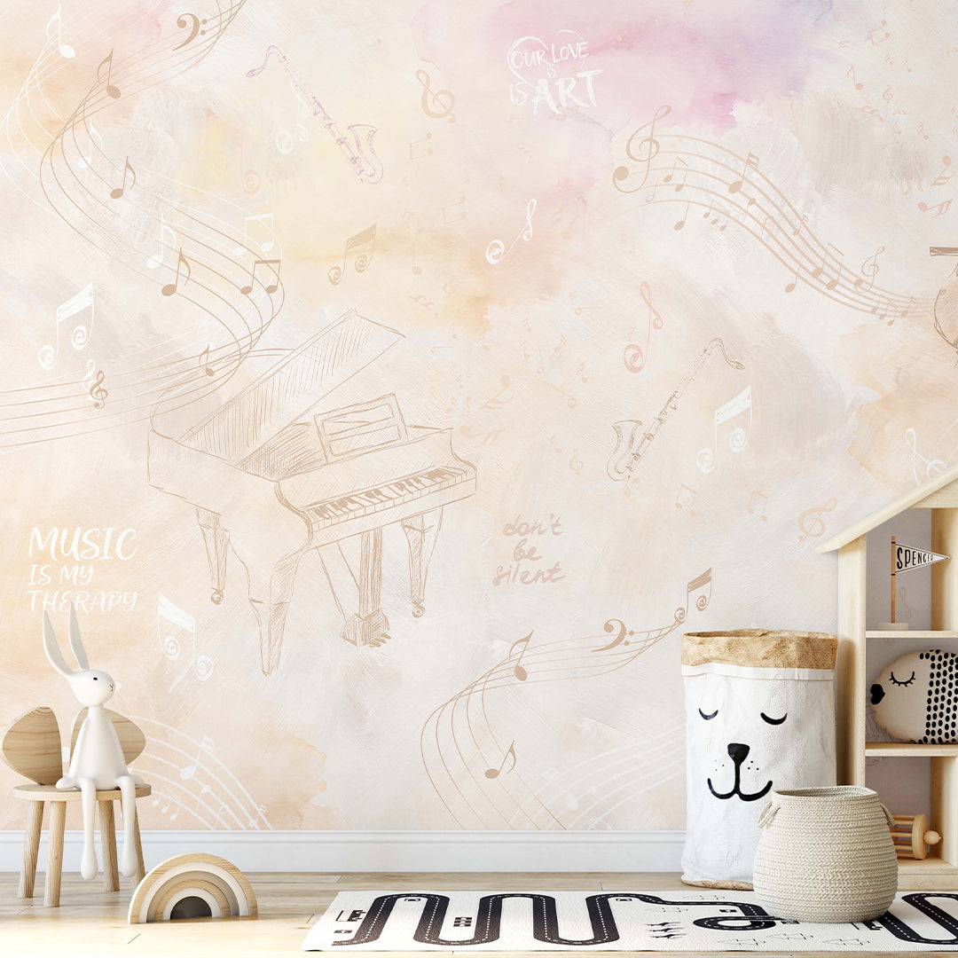 Peach Beige Music Instruments Wall Mural SM103