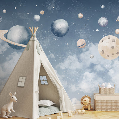 Blue Planets in Space Wall Mural SM091