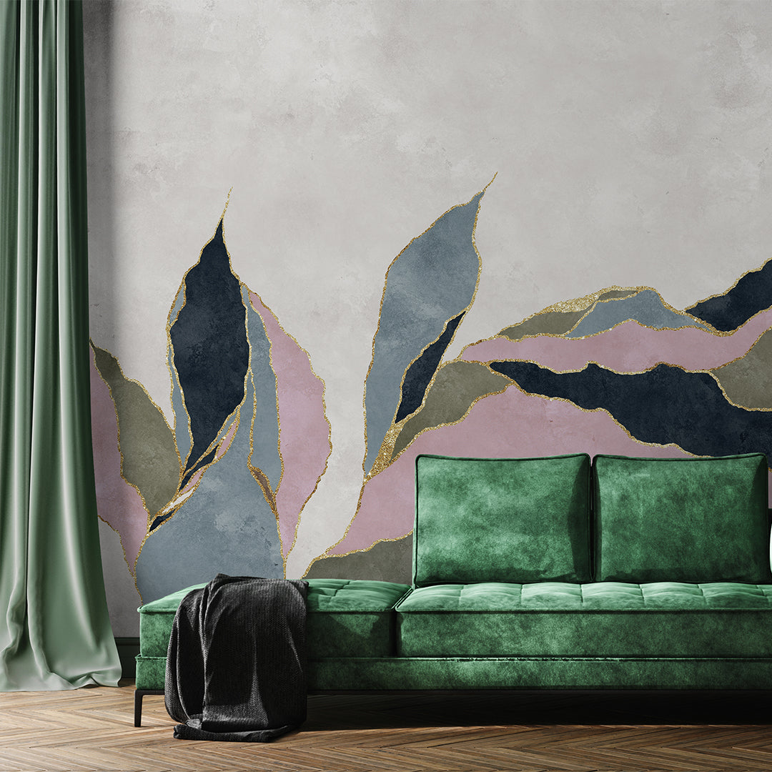Pink Green Blue Abstract Leaf Wall Mural CCM211
