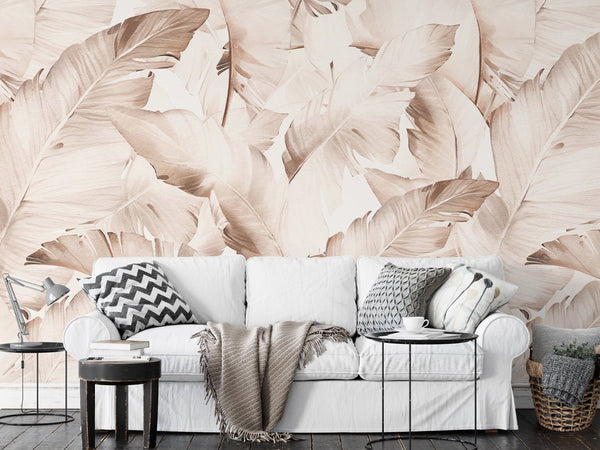 Beige Banana Leaves Wall Mural WM021 - CostaCover - Peel and stick Removable Wallpaper - adhesive wallpaper - banana leaves - Banana leaves wallpaper