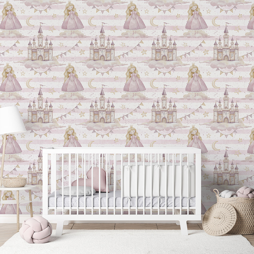 Princess Castle & Stripe Wallpaper A041