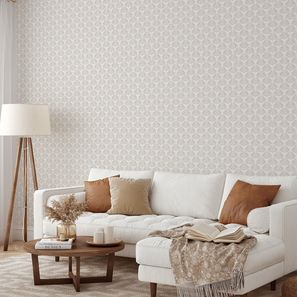 Neutral Beige Coastal Leaves Wallpaper L062
