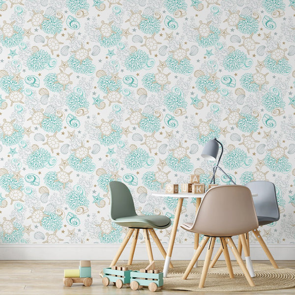 Turquoise Undersea World Wallpaper S101 - CostaCover - Peel and stick Removable Wallpaper - Abstract - abstract lines - abstract mural