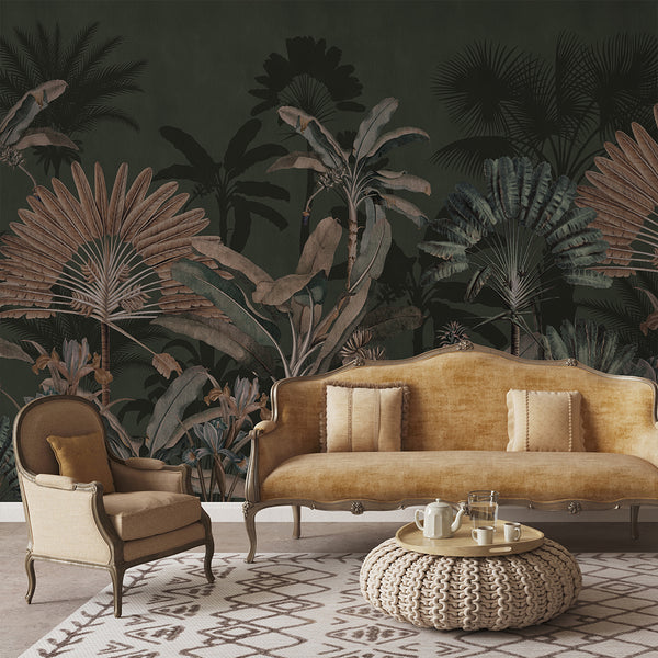Dark Vintage Tropical Jungle Wall Mural AM183