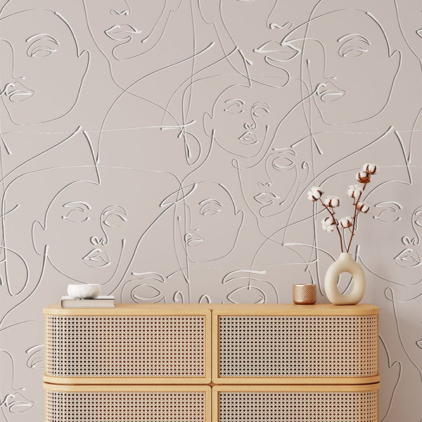 Neutral Beige Female Face Wallpaper CC292 - CostaCover - Peel and stick Removable Wallpaper - 3d wall murals - 3d wall painting - Abstract