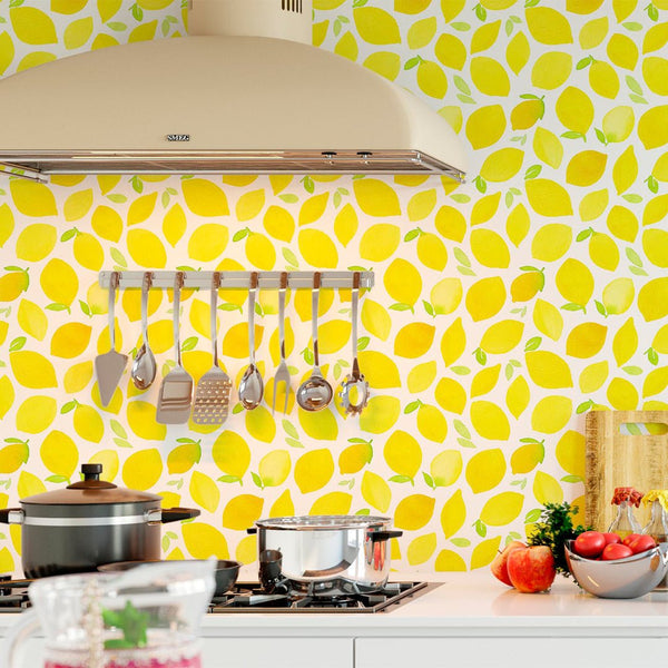 Watercolor Yellow Lemons Wallpaper CC076 - CostaCover - Peel and stick Removable Wallpaper - accent wallpaper - adhesive wallpaper - Backsplash panels