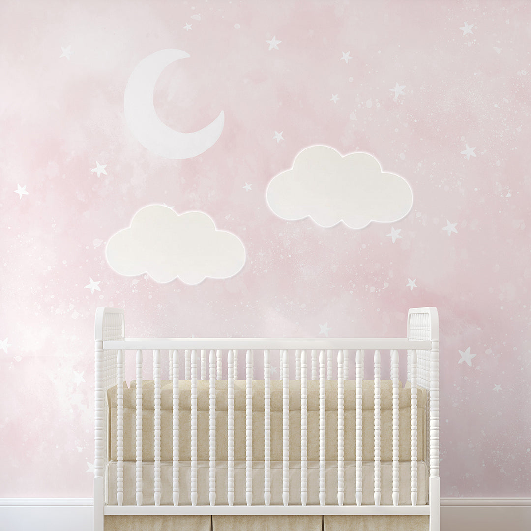 Pastel Pink Moon & Stars Wall Mural SM075