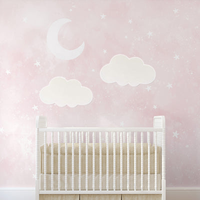 Pastel Pink Moon & Stars Wall Mural SM075
