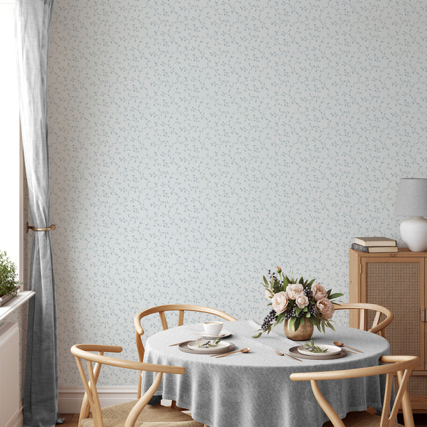 Dusty Blue Floral Vine Wallpaper L113