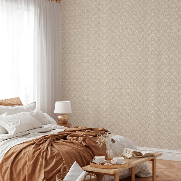 Beige Taupe Botanical Leaves Wallpaper L023