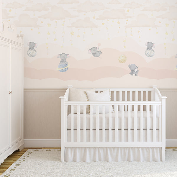 Beige Elephant Nursery Wall Mural LM008