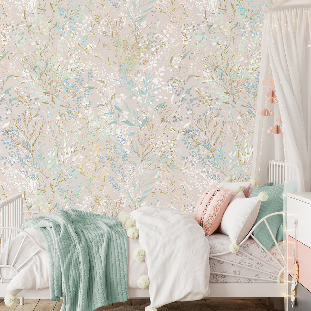 Neutral White and Blue Floral Self Adhesive Wallpaper W049