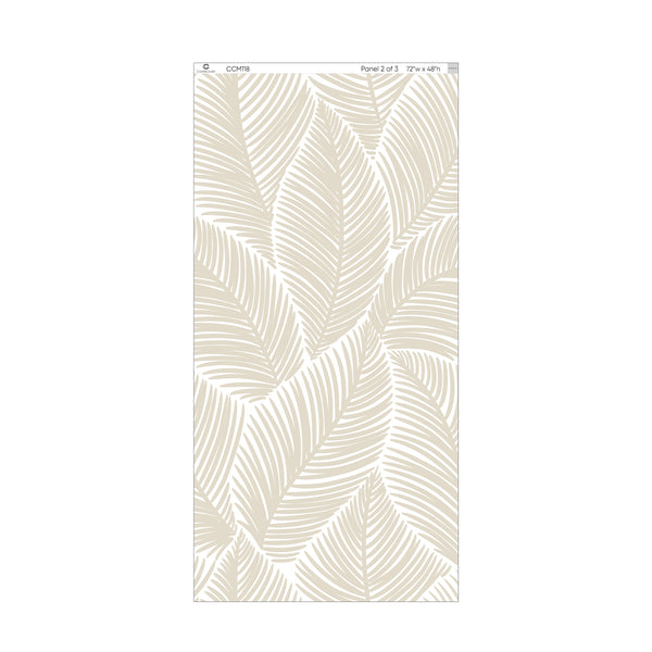 Beige tropical leaves wall mural featuring oversized palm fronds on a white background, creating a sun-washed botanical look. The large-scale design adds warmth without heaviness, ideal for living rooms or bedrooms with coastal decor. This self-adhesive wallpaper is easy to apply and perfect for a modern boho interior.