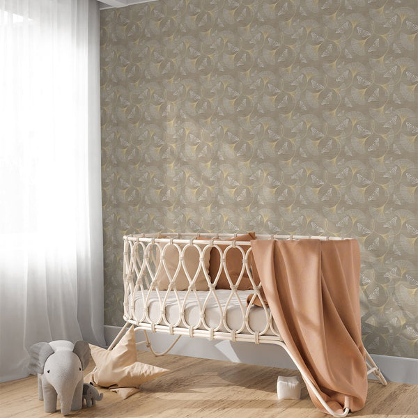 Beige Flowers & Butterflies Grasscloth Wallpaper CG013 - CostaCover - Traditional Wallpaper - bathroom wallpaper - bedroom wallpaper - beige