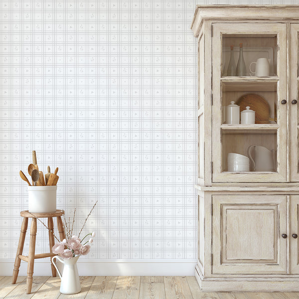 Gray Plaid Floral Wallpaper L149