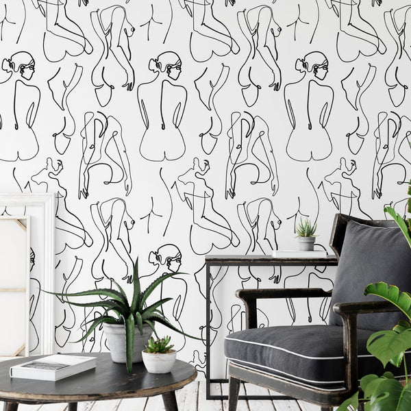 Line Art Body Women Wallpaper W001 - CostaCover - Peel and stick Removable Wallpaper - Abstract - abstract lines - abstract wall art