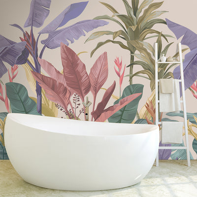 Purple, Pink and Green Tropical Banana Leaf Wall Mural Self Adhesive Wallpaper CCM138
