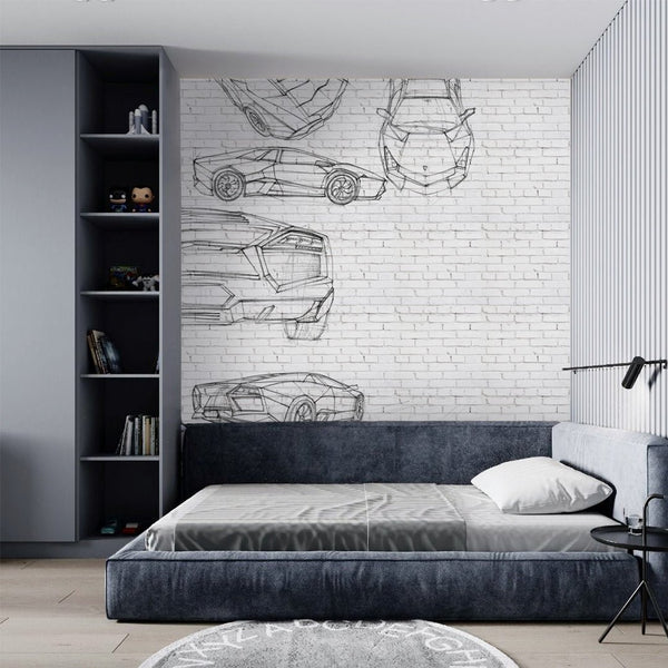 Car Sketch Art Wall Mural CCM191 - CostaCover - Peel and stick Removable Wallpaper - Abstract - abstract mural - abstract paint