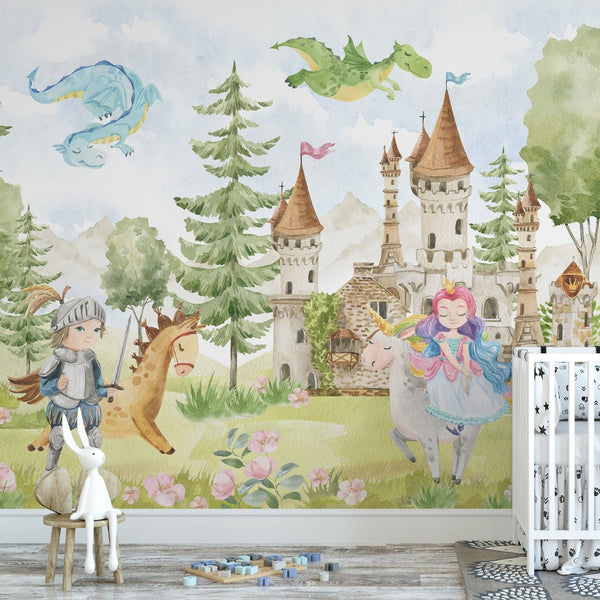 Castle, Princess & Prince Wall Mural WM070 - CostaCover - Peel and stick Removable Wallpaper - abstract wallpaper - accent wallpaper - adhesive wallpaper