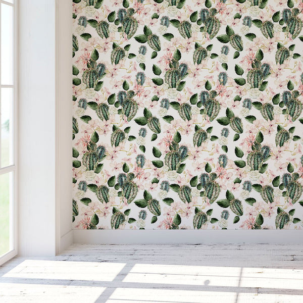 Blossom Cactus & Orchids Wallpaper CC207 - CostaCover - Peel and stick Removable Wallpaper - adhesive wallpaper - baby wall decor - Backsplash panels