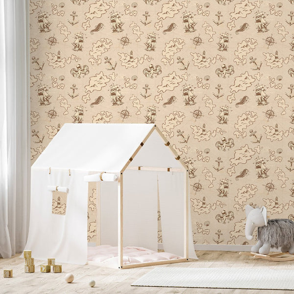 Beige Nautical Map Wallpaper A088 - CostaCover-Peel and stick Removable Wallpaper-abstract wall art-abstract wallpaper