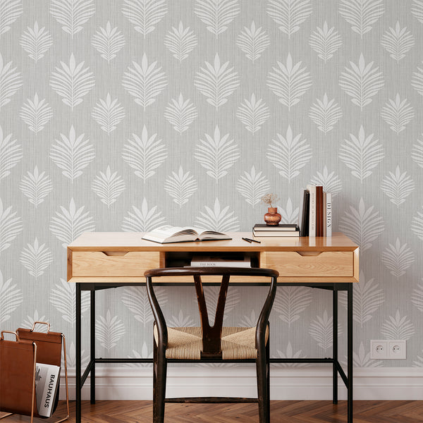 Light Gray Leaf Wallpaper L030