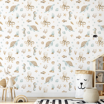 Beige Undersea World Wallpaper S098