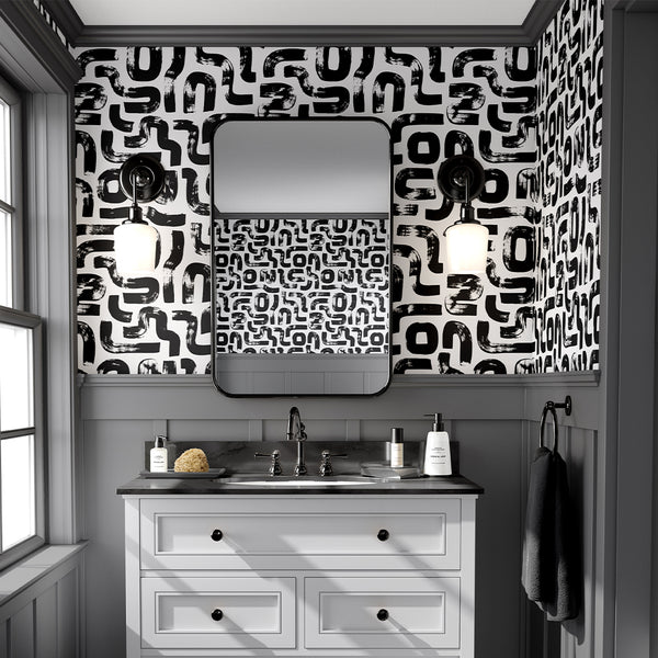 Black & White Lines Wallpaper CC288 - CostaCover - Peel and stick Removable Wallpaper - Abstract - Abstract Labyrinth Lines - abstract lines