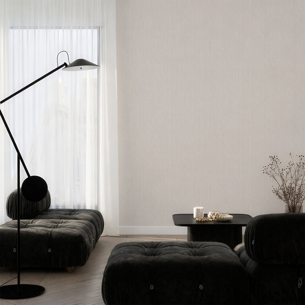 Peel and stick wallpaper with a tight vertical pattern, effortlessly fitting into Japandi or minimalist decor.