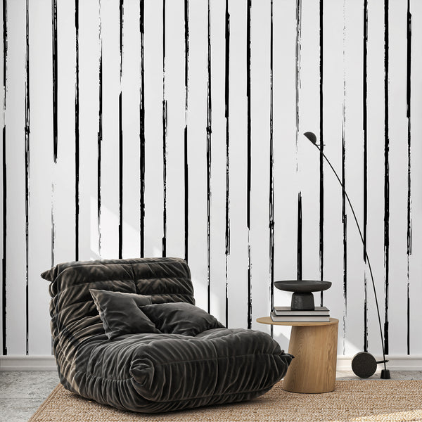 Black White Vertical Stripe Wall Mural AM194