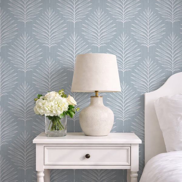 Dusty Blue Palm Leaves Wallpaper  L056