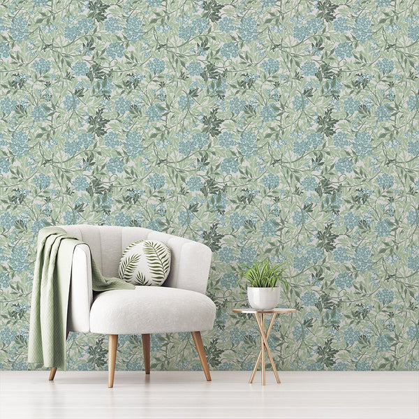 Green & Blue Jasmine by Morris Wallpaper W107 - CostaCover - Peel and stick Removable Wallpaper - abstract floral - abstract wall art - abstract wallpaper