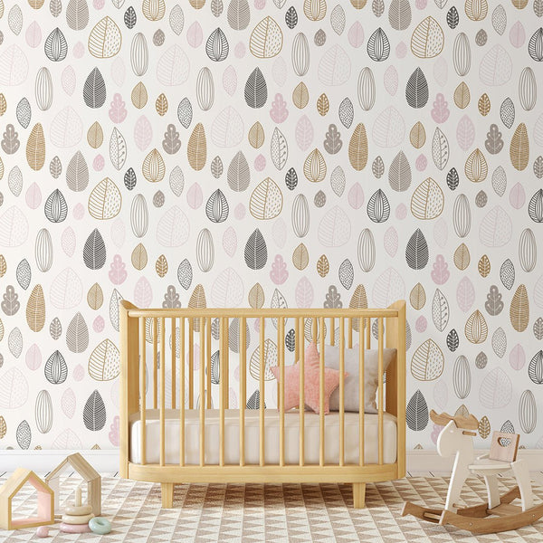 Minimalistic Leaves Wallpaper CC150 - CostaCover - Peel and stick Removable Wallpaper - adhesive wallpaper - baby bedroom - baby wall decor