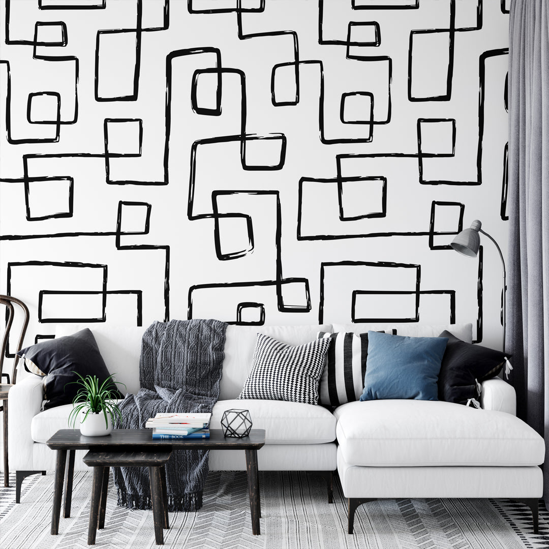 Abstract Black Line Self Adhesive Wallpaper W016