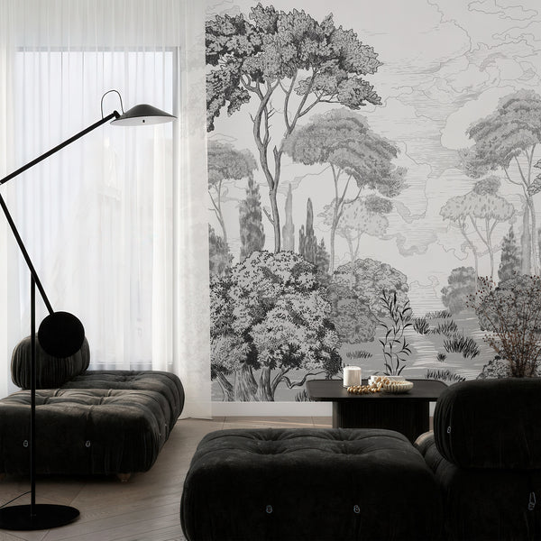 Gray Forest Toile Wall Mural AM205