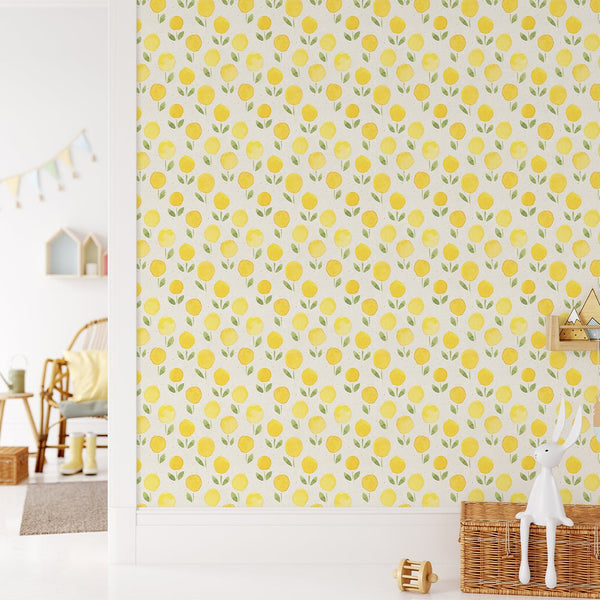 Watercolor Yellow Marigold Wallpaper CC152 - CostaCover - Peel and stick Removable Wallpaper - adhesive wallpaper - Backsplash panels - bathroom wallpaper