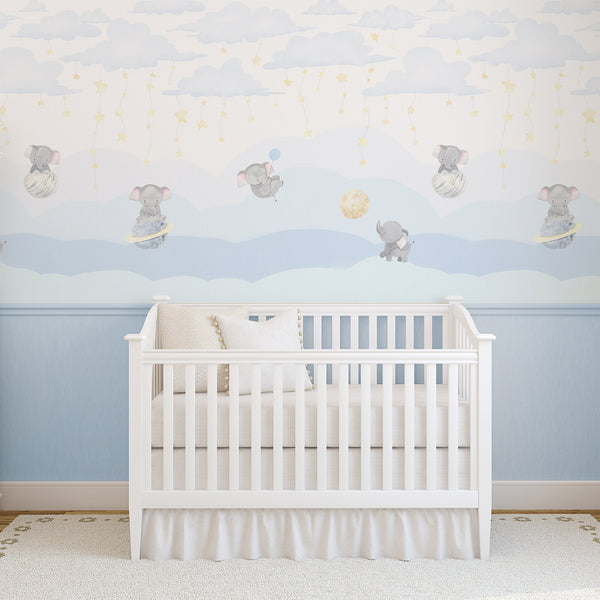 Blue Elephant Nursery Wall Mural LM009