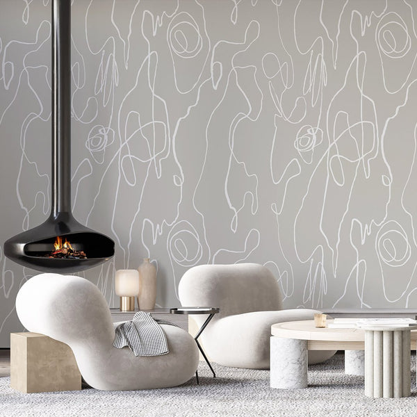 White & Gray Lines Wall Mural AM072 - CostaCover - Peel and stick Removable Wallpaper - about walls - Abstract - Abstract Labyrinth Lines