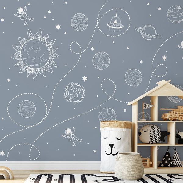 Dusty Blue Universe Wall Mural SM099 - CostaCover - Peel and stick Removable Wallpaper - Abstract - abstract wall art - abstract wallpaper