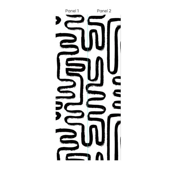 Black & White Lines Wall Mural with bold, irregular black brushstrokes on a white ground forming looping paths. Ideal for modern living rooms, hallways, or home offices, adding graphic movement and a gallery-like feel. Easy to install with removable peel and stick design.