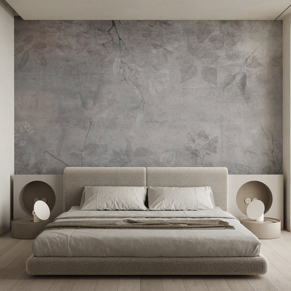 Gray Concrete Botanical Wall Mural AM178