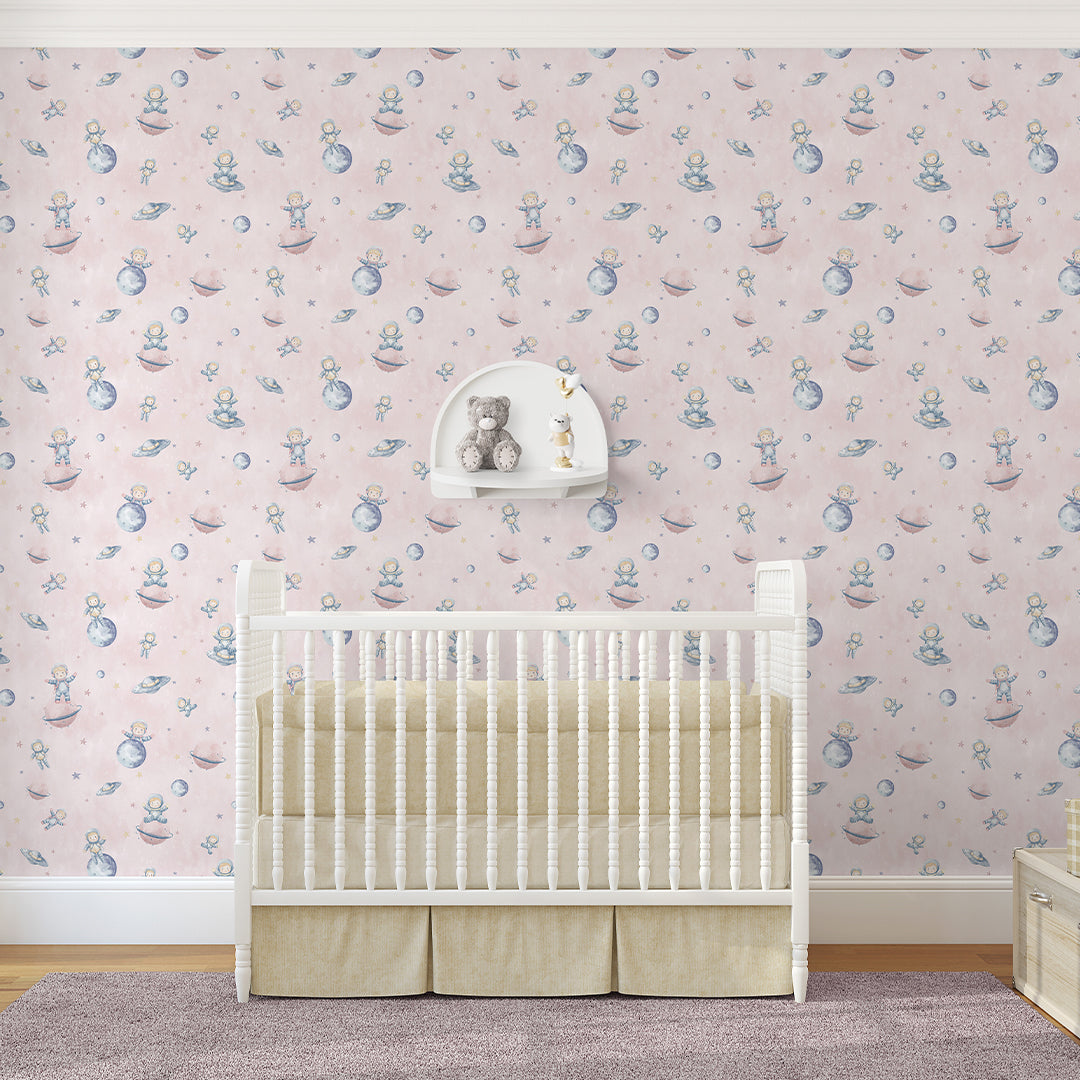 Pastel Pink Astronauts & Planets Wallpaper S132
