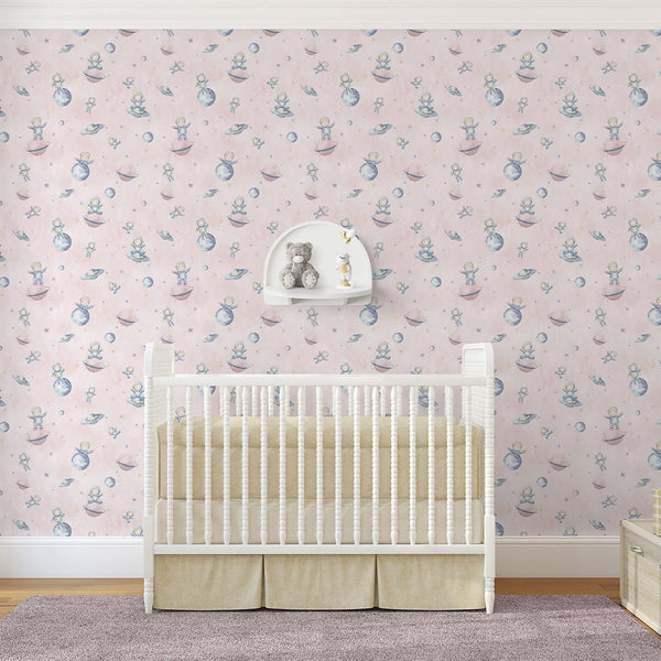 Pastel Pink Astronauts & Planets Wallpaper S132 - CostaCover-Peel and stick Removable Wallpaper-accent wallpaper-adhesive wallpaper-baby bedroom