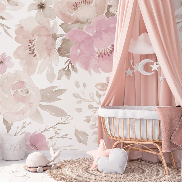 Beige Pink Flowers Wall Mural WM004 - CostaCover - Peel and stick Removable Wallpaper - adhesive wallpaper - bedroom wallpaper - best peel and stick wallpaper
