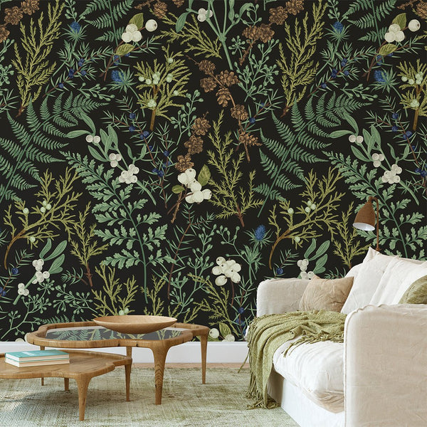 Wild Floral and Fern Wall Mural CCM123 - CostaCover - Peel and stick Removable Wallpaper - accent wallpaper - adhesive wallpaper - bathroom wallpaper