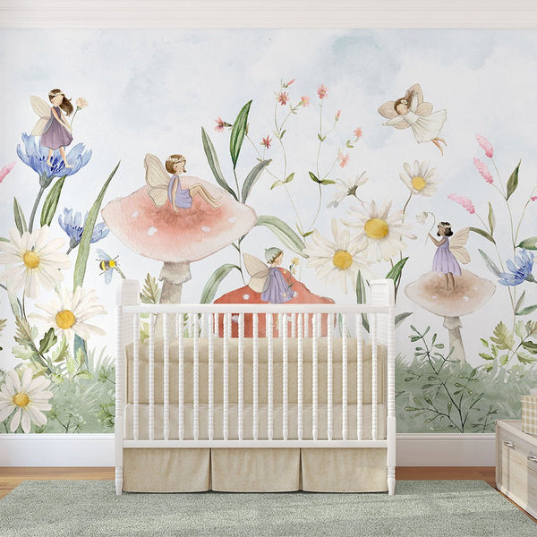 Fairies and Mushrooms Wall Mural SM051 - CostaCover - Peel and stick Removable Wallpaper - accent wallpaper - adhesive wallpaper - baby bedroom